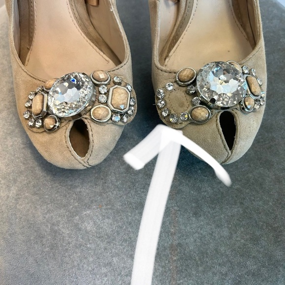 Zara beige tan brown suede gem jewelled embellished peep toe platform high heels - Picture 7 of 9